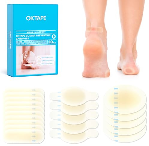 OK TAPE Blister Bandage,Waterproof Blister Prevention for Heel,20 Count(1.46in x 2.16in-5pcs,1.1in x 2.72in-5pcs,0.79in x 2.36in -10pcs)