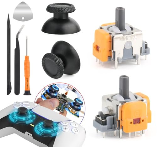 2 Pieces for PS5 Hall Effect Joystick Compatible with Play Station 5 PS5 Joystick 3D Analog Sensor Stick with 2 Pieces Thumb Cap Thumbstick Repair Kit Replacement