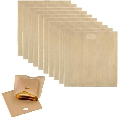 10 Piezas Bolsas de Tostadora 16 x 16,5 cm Bolsas Antiadherentes Reutilizables para Sándwiches Lavables Bolsas para Tostadoras Fáciles de Abrir Bolsas para Tostadas para Pan Tostado Sándwich Pizza