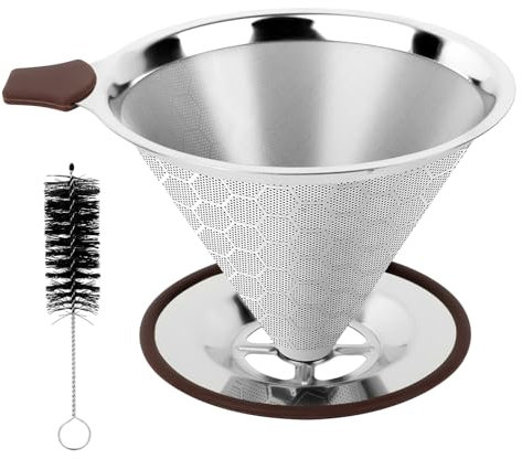 Edelstahl Kaffeefilter, Wiederverwendbarer Pour Over Filter für Kaffeebereiter - Handfilter für 3-4 Tassen mit Reinigungsbürsten, Papierlos