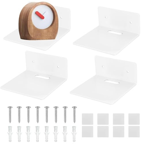 Estanteria Flotante De Acrílico, 4 Piezas Estantes De Pared Flotantes De acrílico, Blanco Baldas Pared Sin Agujeros, Repisas de Exhibición de Acrílico, para Cocina, Dormitorio, Baño, Salón