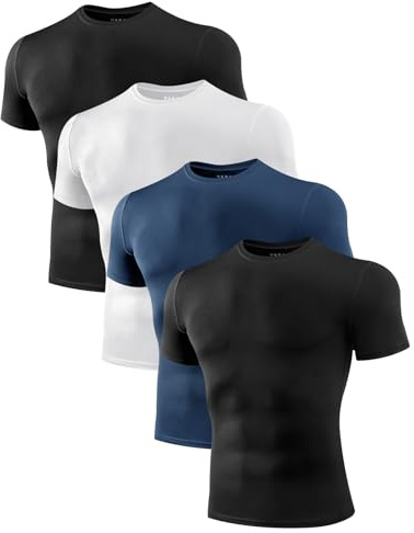 Niksa - Paquete de 1/2/4 unidades de camisetas de compresión para hombre, camiseta de gimnasio de manga corta, camiseta base de ajuste activo que absorbe la humedad, Medium