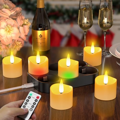 daphomeu 6 lumini a LED ricaricabili – 100 ore di autonomia con timer e telecomando, candele elettriche senza fiamma tremolanti per matrimoni, feste, Natale, Halloween, decorazioni per la casa