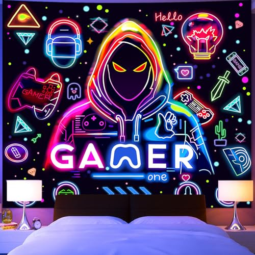 Apdidl Blacklight Gaming Wall Tapestry, Black Light UV Game Player Posters