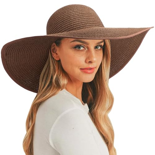 DRESHOW Damen Breit Krempe Strohhut Faltbar Schutz Strandhut Elegant Sommer Hut Sonnenhüte UPF 50+