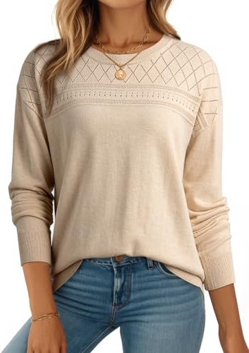 Dokotoo Wool Pullover Sweaters 2025 Fall Quiet Luxury Clothes Winter Sweaters for Women Fashion Lightweight Ladies Comfort Warm Long Sleeve Hollow Out Dressy Casual Cute Tops Sweater