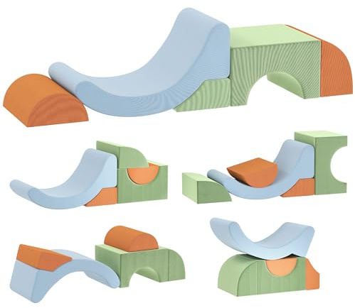 AIYAPLAY Set di 5 mattoncini da costruzione in schiuma per bambini, set di mattoncini da costruzione giganti con effetto corda, colorati