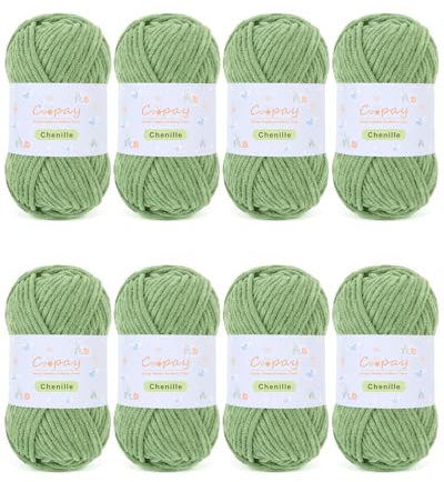 Coopay Chenille Yarn for Crocheting, 8 Pack Medium Weight Yarn - CYC #4 - Total 520yd, Soft Crochet Yarns for Plush Toys, Blankets, Scarves (Green)