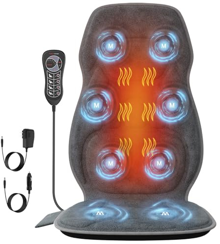 comrelax Back Massager with Soft Plush Fabric Cover, Massage Seat Cushion with 8 Vibration Motors & 2 Heating Levels, Chair Massager for Recliner, Office Chair, Sofa Use