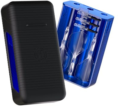 Harrows Vault Dart Case, Premium Rigid Plastic Darts Holder, Fits 3 Fully Assembled Darts, Spare Integrated Flight/Shaft Systems (Blue/Black)