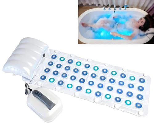 SHUMIAO Bubbelmatta badkar, matta för badkar luftbubbelbad 6 intensitetsnivåer badkarsmatta med 93 munstycken och kuddar spa badkarstillbehör för spa bad, fjärrkontroll ingår
