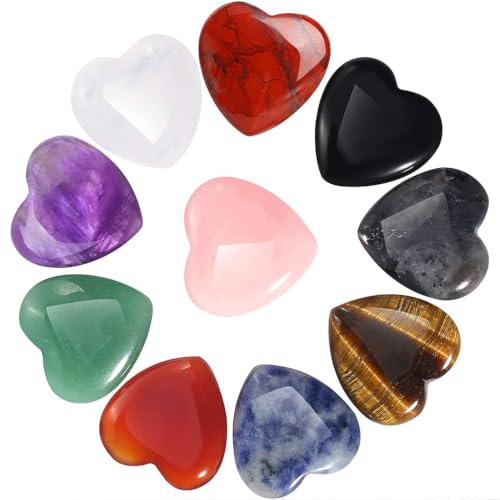 10 Stueck Rosenquarz Herz Edelsteine Heilsteine Set Kristall Handschmeichler Stein Herzsteine Deko Steine Gluecksstein fuer Meditation Yoga Entspannung Geschenk fuer Frauen Freundin