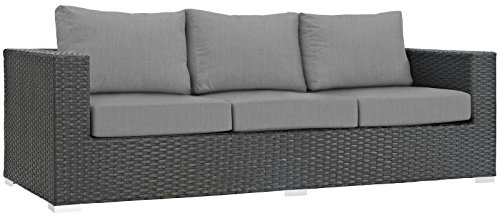 Modway EEI-1860 Sojourn Wicker Rattan Outdoor Patio Sunbrella Fabric Sofa in Canvas Gray