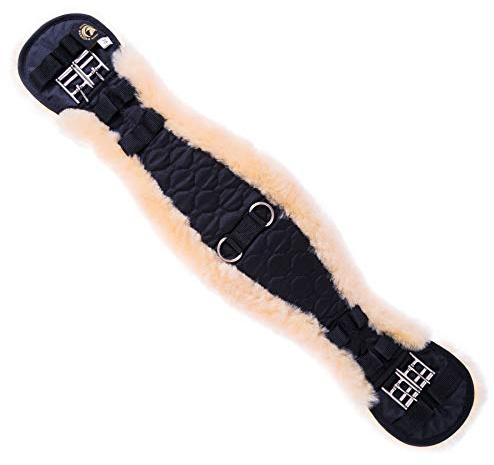 Merauno® Sangle de selle Western en laine d'agneau mérinos de qualité, forme concave anatomique pour une meilleure adhérence. (noir naturel, 55 cm)