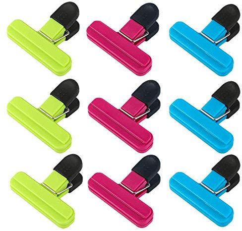 Netume Tütenclips,9 Stück Große Plastik Verschlussklammern für Beutel,Farbe Tüten Clips/Verschluss Klammern/Klipps/Beutelclips für Geöffnete Snackbeutel,Kaffee, Schützen vor Aromaverlust,Frischhalten