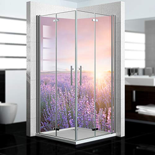 dedeco Eck-Duschrückwand wasserfest Motiv: Blumen V1, 2 x 100x210 cm, als Badrückwand zum Fliesenersatz, als Dekorwand, Wandverkleidung und Duschplatte aus Aluminium - Made in Germany