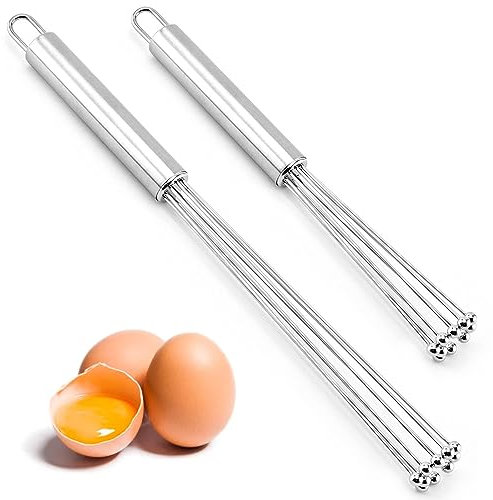 Bakiauli 2 Pezzi Frusta da Cucina, Frusta a Sfera Sbattitore Manuale per Cucinare Mescolare Battere Mescolare, Acciaio Inossidabile, Argento, 31 cm e 26 cm