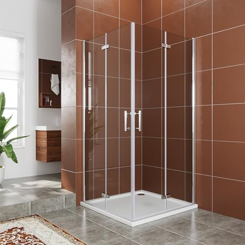 SUNXURY Cabina de ducha esquinera 80 x 100 cm, puerta plegable de 180º, altura 195 cm, doble puerta giratoria de 6 mm de cristal templado nano