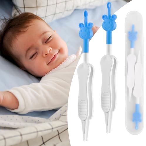 Kinggrand Kitchen 3-i-1 baby näs- och örontengöringsverktyg näsrengöring pincett baby näsplockare dubbla öronvax och snutborttagning baby måste ha föremål (blå)