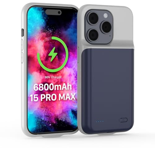 TQTHL Akkuhülle für iPhone 15 Pro Max, [ 6800mAh ] Zusatzakku Ladehülle Akku hülle Handyhülle,wiederaufladbare Powerbank Akku Hülle kompatibel für iPhone 15 Pro Max (6.7 Zoll) (Blau)