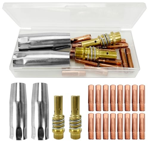 20 st svetstillbehör gasslitesats, förbrukningsdelar kit för MB15AK MIG MAG svetsbrännare, tillbehör, kit 2 gasmunstycken, 2 munstycken, 16 svetsspets M6 0.6/0.8/0.9/1.0/1.2 mm