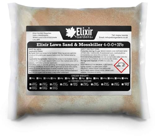 Elixir Gardens Seasonal Lawn Fertilisers for Turf & Grass | Lawn Sand & Moss Killer with Iron Sulphate | 4-0-0+3Fe | Treats 80 Sq. Meters