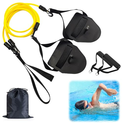 Riisoyu Bandes Résistantes À La Piscine pour La Natation, Multifonctionnel Bandes d'exercice Résistantes à la Natation avec Paddles Elastiques de Renforcement Musculaire Nageur Convient Aux Adolescent