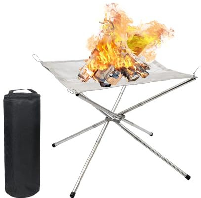 Hniuyun Portable Outdoor Fire Pit, Steel Mesh Camp Fire Pit for Wood Burning, Folding Firepit Fireplace with Carrying Bag for Camping, Campfire, Patio, and Garden (42 * 42 * 34cm)