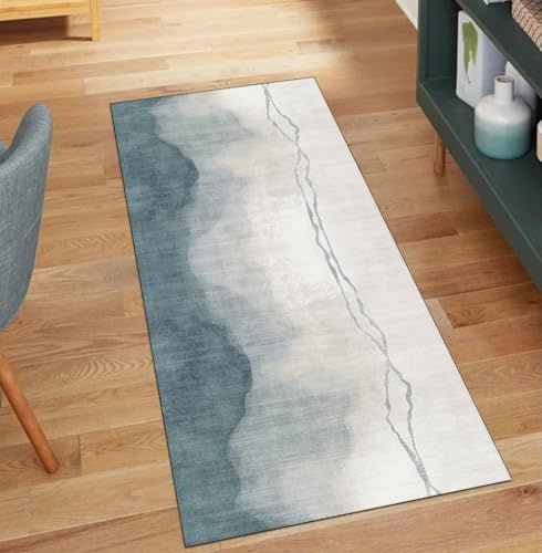 QQrunner Alfombra de cocina antideslizante por metros, gris, cian, abstracta, 40 x 450 cm, alfombra de pasillo, lavable, alfombra de pasillo de poliéster para salón, alfombra atrapa la suciedad