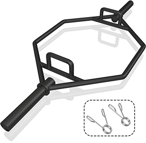 COSTWAY Barra della Trappola Olimpica, Barra Esagonale Pieghevole con Manici Zigrinati, Manicotti 25 cm e Molle, Olympic Hex Trap Bar per Sollevamento Pesi e Bodybuilding, Carico 363 kg (Nero)