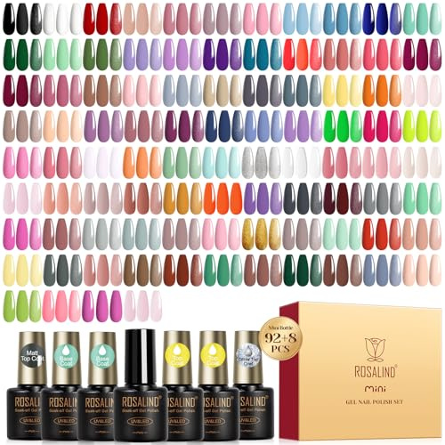 ROSALIND Pintauñas Semipermanentes, 100 Piezas Esmaltes Semipermanentes Para Uñas Negro Blanco Rojo Rosa Colores, UV/LED Azul Verde Morado Marrón Esmaltes Semipermanente Manicure Regalo