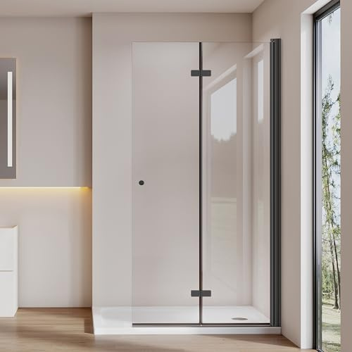 Cozynest Walk-in Duschwand Glas Schwarz 90x185cm Falttür Duschabtrennung