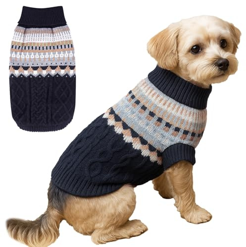 Stickad tröja för hundar, hög hals, katt, kallt väder, för husdjur, vintage, tjock, varm, vinterkläder för små hundar, katter, storlek M, mops, taxhund, Yorkie