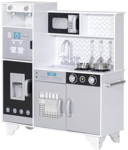 AIYAPLAY Kids Play Kitchen, Large Pretend Play Toy Kitchen with Stove Sounds, Microwave, Ice Maker, Coffee Maker, Sink, Stainless Steel Utensils, Cooking Role Play Set for Boys and Girls 3-6 Years