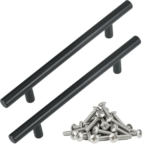 lakudayy 20 Pack Ktchen Cupboard Handles, Kitchen Door Handles Black Kitchen Handles, Stainless Steel T bar Handles 128mm Kitchen Door Handles for Kitchen, Overall Cabinets and Drawers Pull Handle