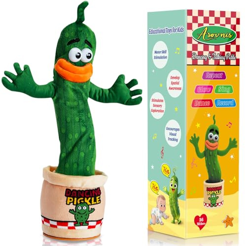 Asovnis Interactive Dancing Talking Pickle Baby Toy 0-6 3-6 6-12 12-18 Months, Baby Toddler Toys Puppy Boys Girls Gifts Singing Mimicking Recording Repeating What You Say 120 Songs, Adjustable Volume