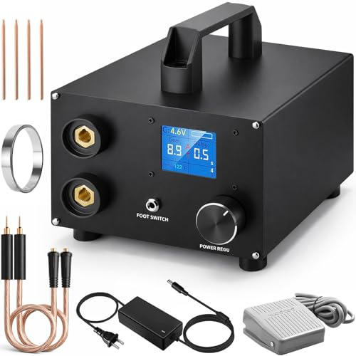 Soldadora de puntos con condensador dual para baterías (18650, 26650, 32650, NiMH, NiCd), máquina de soldadura por puntos con máquina de soldadura automática para microsoldaduras de 0,1-0,3 mm
