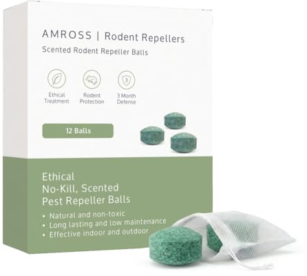 Amross Ahuyentador de Ratas – Control de plagas Humano a Base de Plantas con 90 días de protección para Uso en Interiores y Exteriores – Activado con aceites de Menta, limón y Jengibre (12 Piezas)
