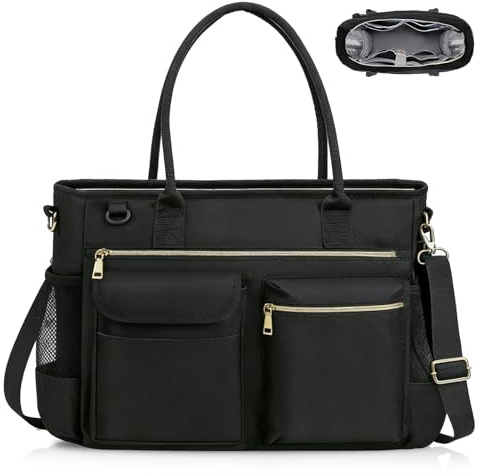 Borsa per insegnanti, grande per computer portatile, da 15,6 pollici, con isolante, per documenti, con scomparto per laptop, per ufficio, scuola, lavoro, lavoro, lavoro, colore nero