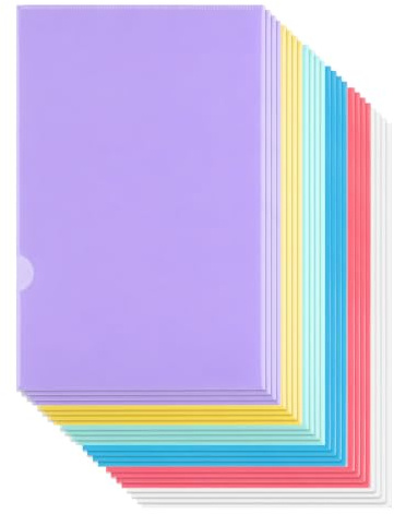 SOLVIO 24 Pcs A4 Plastic Wallets Folders, Transparent Plastic Folders, Colours Plastic Wallets, for Office School Work Report Presentation