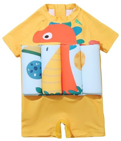 Costume da Bagno per Bambino, Costume da Bagno per Bambino Cartone Animato con da Galleggiante Incorporato da Piscina Galleggiante per Ragazze, Giallo, L