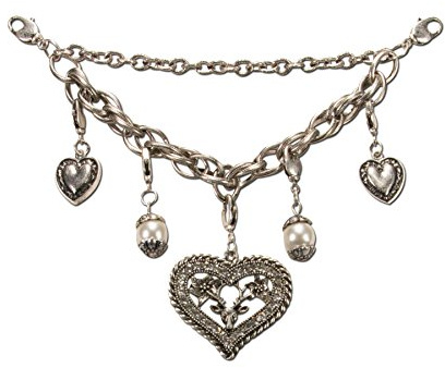 Gioiello con Charivari da donna per abito tradizionale con cuore di brillanti e cervo (colore argento anticato)