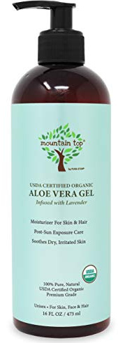 MOUNTAIN TOP Organic Aloe Vera Gel (16 fl oz / 473 mL) USDA Certified 100% Pure & Natural - For Extremely Dry & Itchy Skin