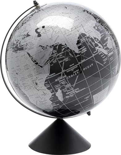 Kare Design Deko Objekt Globe Top, Schwarz/Grau, Deko Objekt, Globus, Edelstahlgestell, handgearbeitet, Durchmesser 30cm, 40x30x30 cm (H/B/T)