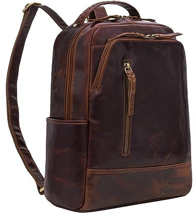 STILORD 'Aiden' Vintage Leder-Rucksack Moderner Backpack für Damen & Herren 13,3 Zoll Laptop Daypack Tagesrucksack Arbeit Uni Business Freizeit Echtleder mittel-groß, Farbe:porto - cognac