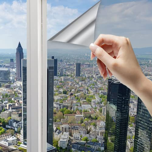 All-In Film Finestra Specchio Anti Sguardo Isolante Pellicole Finestra Oscurante Autoadesivo Riflettente Anti UV Protezione Della Privacy per Finestra Casa Ufficio Negozio