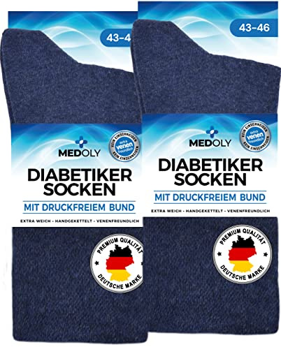 Chaussettes pour diabétiques (6 paires) sans élastique, avec 97% de coton, pour femmes et hommes - Chaussettes sans couture gênante, chaussettes pour diabétiques sans bord, 43-46