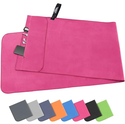 Pameil Microfaser Handtücher |120x50cm| Fitness Handtuch mit Reißverschluss, Kompakte & Schnelltrocknend Sporthandtuch, Strandhandtuch, Mikrofaser Badetuch (Rose Rot)
