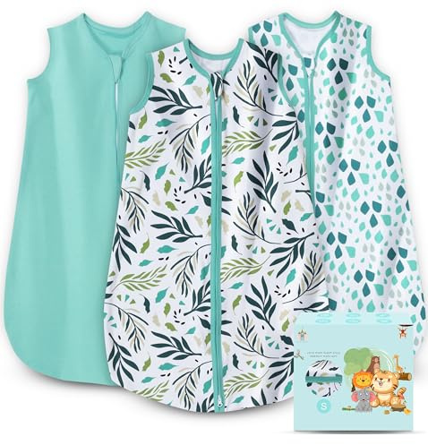 Cute Castle Baby Sleep Sack 0-6 Months - Lightweight 100% Cotton 2-Way Zipper TOG 0.5 Infant Wearable Blanket, Newborn Essentials Toddler Sleep Clothes (3 Pack Green)