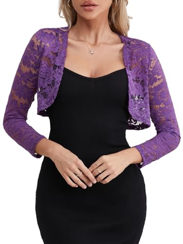 fuinloth Bolero Womens Shrug Elegant Lace Wedding Evening Crop Purple
